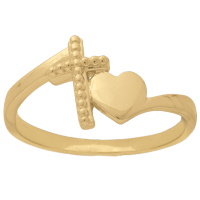 Bague surmontée d'une croix et d'un cœur en plaqué or jaune 18 carats.