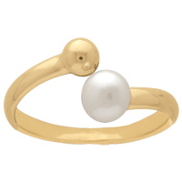 Bague ouverte finissant par une boule en plaqué or jaune 18 carats et une perle d'eau douce.