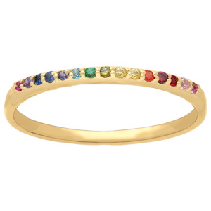 Bague en plaqué or jaune 18 carats sertie d'oxydes de zirconium multicolores.