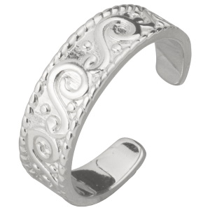 Bague anneau de pied avec motif tribal en argent 925 rhodié. Taille ajustable.