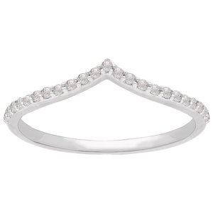 Bague en forme de V en argent 925/000 rhodié pavée d'oxydes de zirconium blancs.