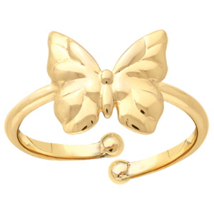Bague pour enfant surmontée d'un papillon en plaqué or jaune 18 carats. Taille 43 ajustable.
