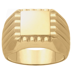 Bague chevalière carrée en acier doré.