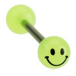 Piercing haltères smiley en acier chirurgical 316L et acrylique phosphorescente.