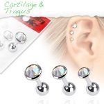 Lot comprenant 3 piercing de tragus/cartilage en acier chirurgical 316L et verre.