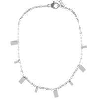 Bracelet chaîne de cheville avec pampilles rectangulaires en acier argenté. Fermoir mousqueton avec 3 cm de rallonge.