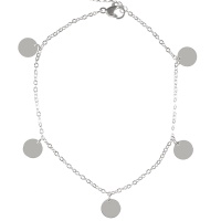 Bracelet chaîne de cheville composé d'une chaîne avec pampilles rondes en acier argenté. Fermoir mousqueton avec 3 cm de rallonge.