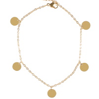 Bracelet chaîne de cheville composé d'une chaîne avec pampilles rondes en acier doré. Fermoir mousqueton avec 3 cm de rallonge.