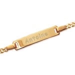 Bracelet identité enfant en plaqué-or. Anneau de rappel à 13 cm.  Souvenir impérissable, Cette gourmette personnalisable est le cadeau idéal pour familiariser bébé à son prénom.  Elle ravira toute petite fille, comme tout petit garçon !