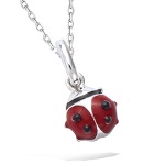 Pendentif Coccinelle en argent 925/000 rhodié et émail rouge.