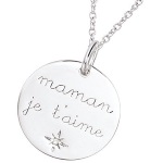 Pendentif avec le message maman je t'aime en argent 925/000 rhodié et oxyde de zirconium.