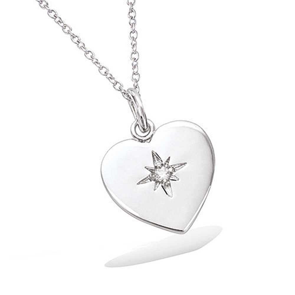 Pendentif cœur avec étoile en argent 925/000 rhodié et oxyde de zirconium. Coeur  Adolescent Adulte Amour Femme Fille Indémodable 