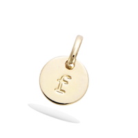 Pendentif médaille ronde avec la lettre gravée f en plaqué or jaune 18 carats. Vendu seul sans chaîne.
