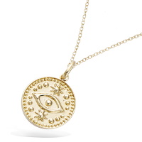 Pendentif rond avec œil de Turquie en plaqué or jaune 18 carats. Pendentif vendu seul sans chaîne.