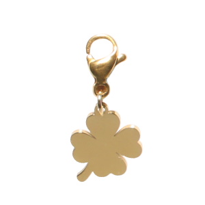 Pendentif charm's pour bracelet ou collier en forme de trèfle à quatre feuilles en acier doré.