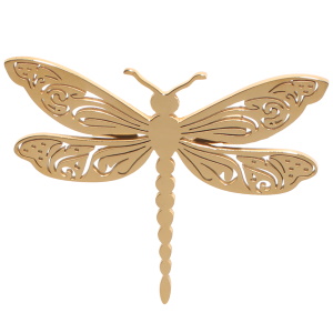 Broche en forme de libellule en acier doré.