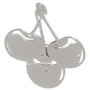 Broche en forme de cerises en acier argenté.