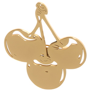 Broche en forme de cerises en acier doré.