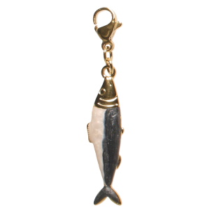 Breloque charm's en acier doré avec un poisson pavé d'émail de couleur.