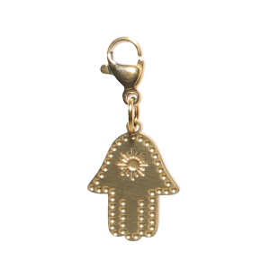 Pendentif en forme de main de Fatma en acier doré.