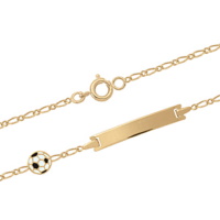 Bracelet gourmette pour enfant composé d'une chaîne en plaqué or jaune 18 carats et d'un ballon de football pavé d'émail de couleur.