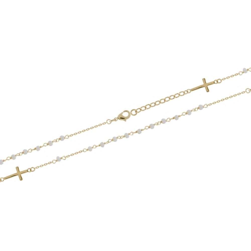 Bracelet avec croix en plaqué or et perles de couleur blanche. Croix Perle  Adolescent Adulte Femme Fille Indémodable Religion 