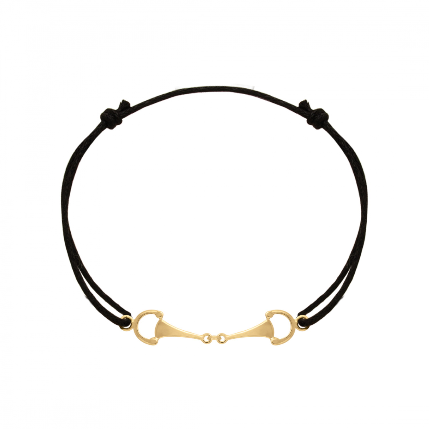 Bracelet composé d'un cordon en coton noir et de mors en plaqué or jaune 18 carats. Cordon Adolescent Adulte Femme Fille Indémodable Bracelet composé d'un cordon en coton noir et de mors en plaqué or jaune 18 carats. Cordon Adolescent Adulte Femme Fille Indémodable