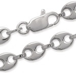 Bracelet en argent 925/000 rhodié.<br>Maille grain de café bombé plein. Attache soudée.