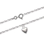 Chaîne de cheville en argent 925/000 rhodié avec pendentif Coeur.