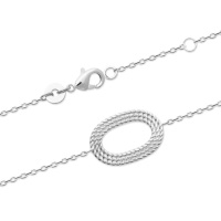Bracelet composé d'une chaîne et d'un cercle ovale avec relief boules en argent 925/000 rhodié. Fermoir mousqueton avec anneaux de rappel à 16 et 18 cm.