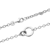 Bracelet composé d'une chaîne et de deux cercles entrelacés en argent 925/000 rhodié. Fermoir mousqueton avec anneaux de rappel à 16 et 18 cm.