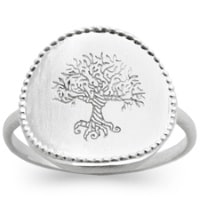 Bague pastille ronde avec motif arbre de vie en argent 925/000 rhodié.