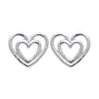 Boucles d'oreilles pendantes composées de deux cœurs en argent 925/000 rhodié.