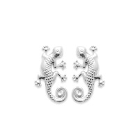 Boucles d'oreilles puces en forme de salamandre en argent 925/000 rhodié.