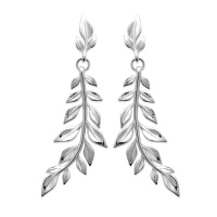 Boucles d'oreilles pendantes en forme de branche avec feuilles en argent 925/000 rhodié.