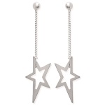 Boucles d'oreilles Etoiles pendantes par chaîne en argent 925/000 rhodié.