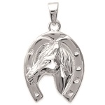 Pendentif Cheval et fer à cheval en argent 925/000 rhodié.