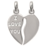 Pendentif Cœur avec l'inscription I love you en argent 925/000 rhodié. Cœur sécable en deux moitiés avec bélière.