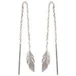 Boucles d'oreilles plumes pendantes en argent 925/000 rhodié.