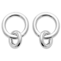 Boucles d'oreilles pendantes composées de deux cercles entrelacés en argent 925/000 rhodié.