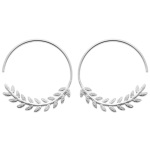 Boucles d'oreilles créoles avec laurier en argent 925/000 rhodié.