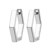 Boucles d'oreilles créoles de forme hexagonale en argent 925/000 rhodié.