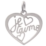 Pendentif Cœur Je t'aime en argent 925/000 rhodié.