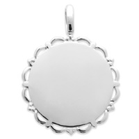 Pendentif de forme ronde au contour en relief en argent 925/000 rhodié. Idéal pour une gravure.