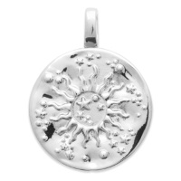 Pendentif rond représentant le soleil et des étoiles en argent 925/000 rhodié.