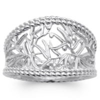 Bague avec motifs de branches ajourés en argent 925/000 rhodié.