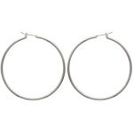 Boucles d'oreilles créoles en argent 925/000 rhodié. Fil rond.