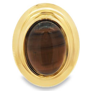 Sublime bague en acier doré, mettant en valeur un cabochon d'une pierre marron. Cette pièce unique se distingue par son design intemporel et son élégance raffinée. Parfaite pour affirmer votre style avec une touche d'originalité. Taille ajustable.