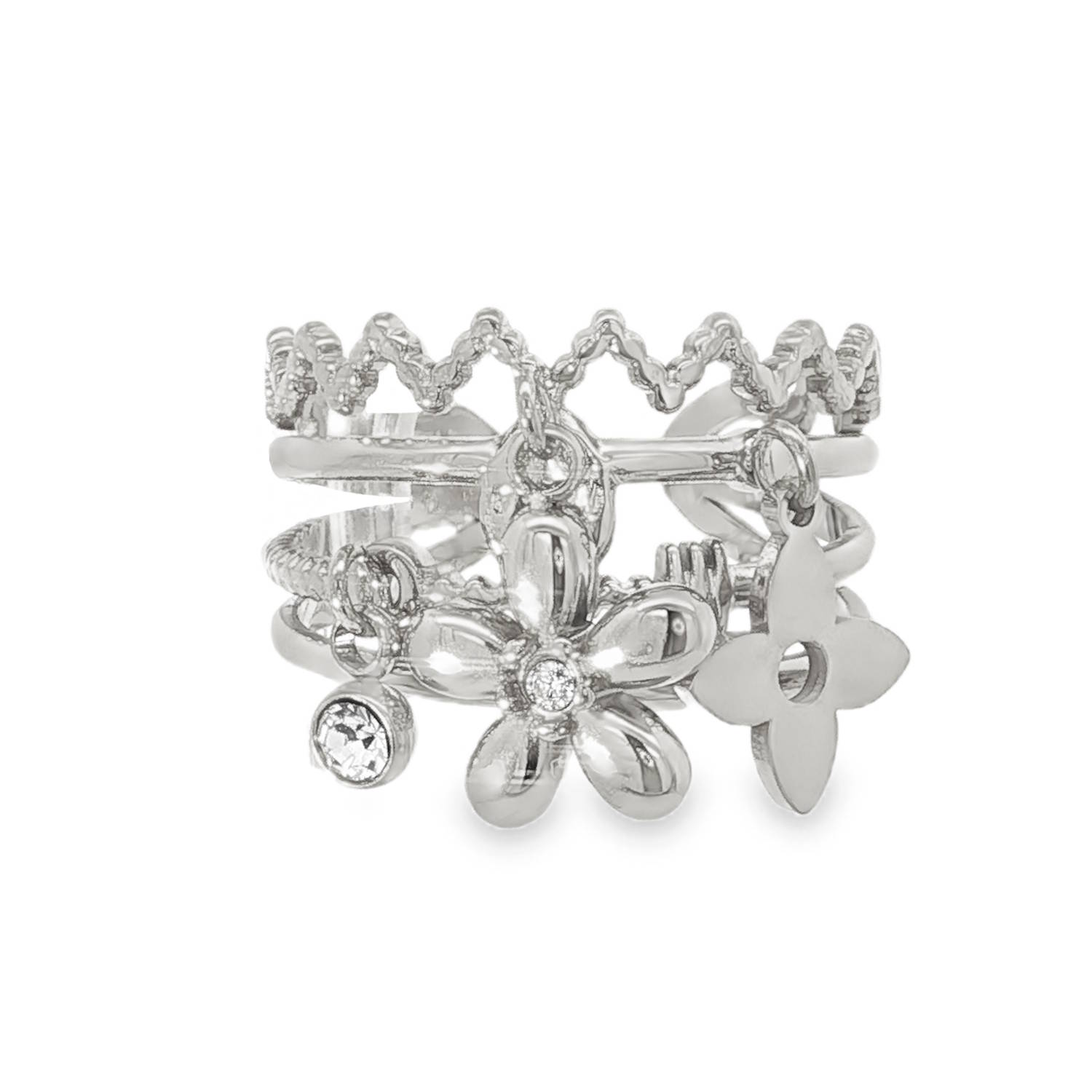 Sublime bague multi rangs en acier argenté, une parure scintillante conçue pour la femme moderne.<br/>Cette bague, façonnée en acier argenté éclatant, arbore un design unique, sertie d'un strass rond de taille brillant.<br/>Cette collection harmonieuse apporte une touche de luxe discret à toute tenue, un symbole d'élégance intemporelle.<br/>Taille ajustable. Strass Adolescent Adulte Femme Fille Fleurs Indémodable Nature Sublime bague multi rangs en acier argenté, une parure scintillante conçue pour la femme moderne.<br/>Cette bague, façonnée en acier argenté éclatant, arbore un design unique, sertie d'un strass rond de taille brillant.<br/>Cette collection harmonieuse apporte une touche de luxe discret à toute tenue, un symbole d'élégance intemporelle.<br/>Taille ajustable. Strass Adolescent Adulte Femme Fille Fleurs Indémodable Nature