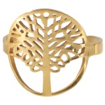 Bague arbre de vie en acier doré.